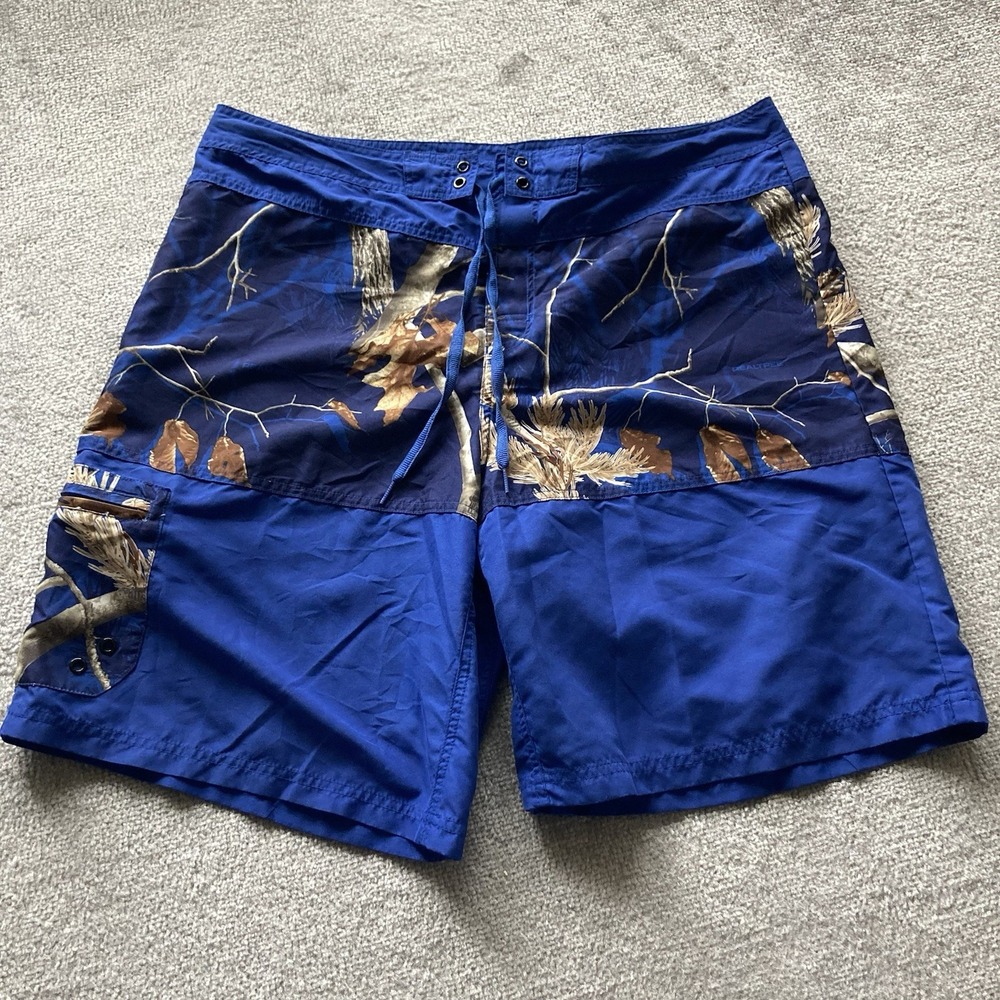 Cabelas Swim Trunks Mens‎ 38 Blue Realtree Camo Reversible Swim Shorts